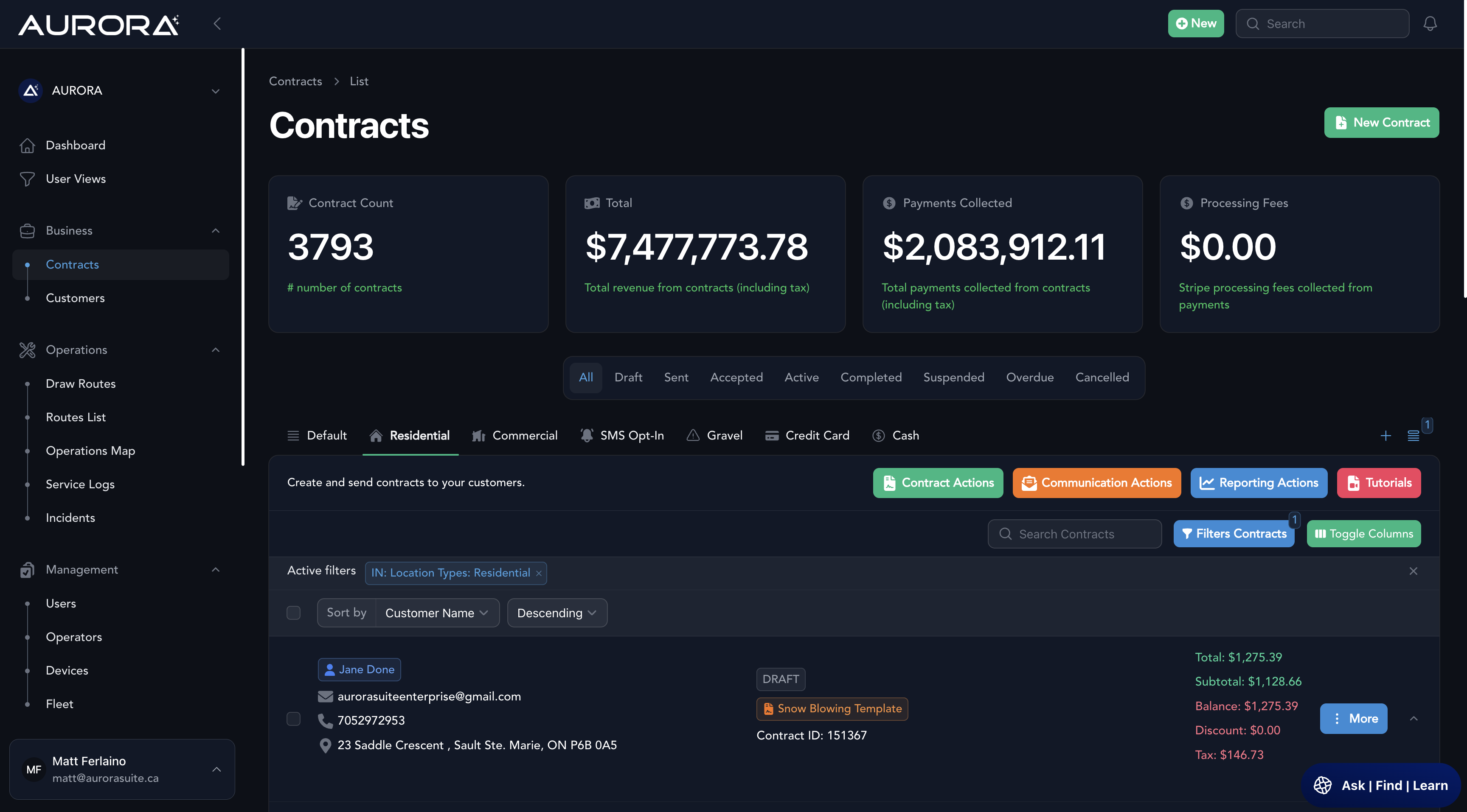 Dashboard of Aurora Suite software